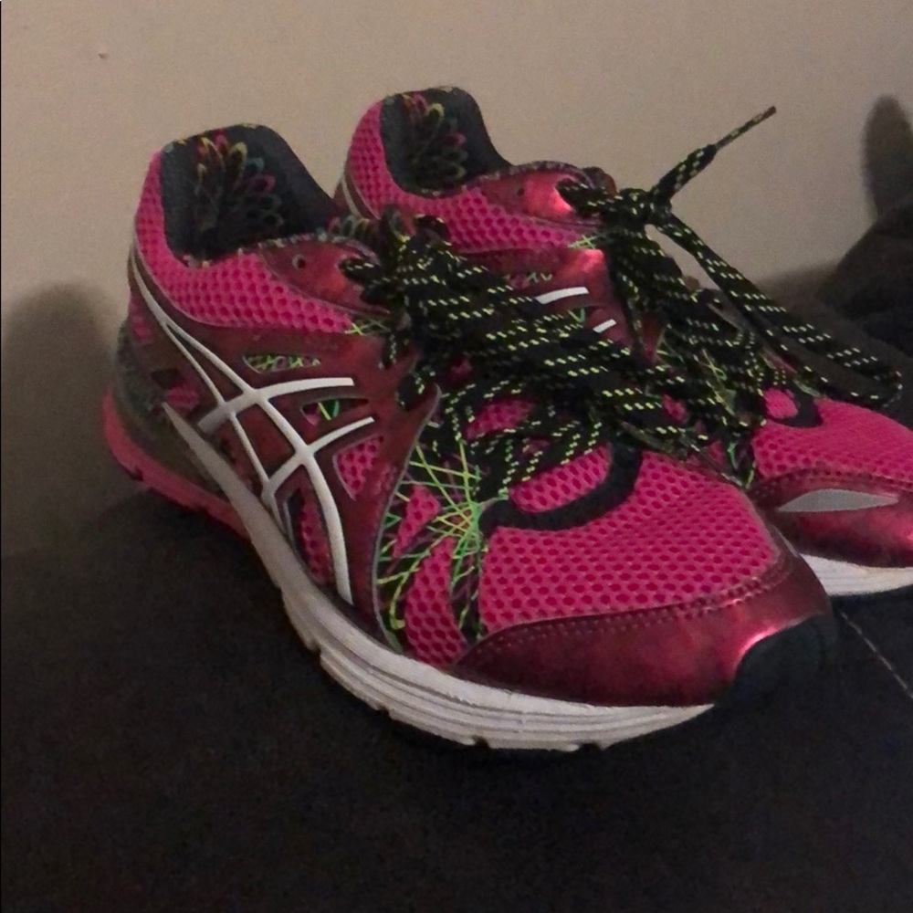 Hot pink ASICS tennis shoes